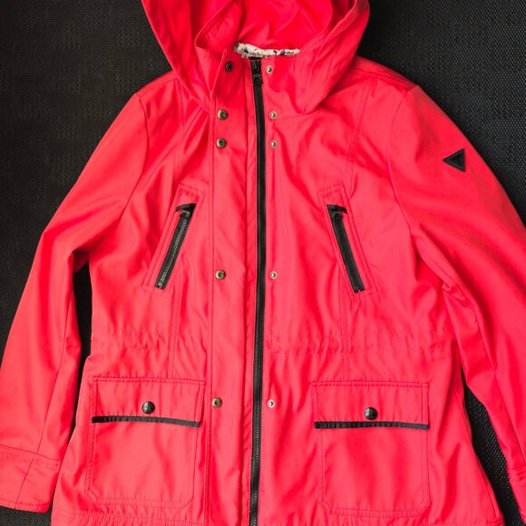 Guess Los Angeles Womens XL red windbreaker adjustable rain jacket full zip hood - Picture 3 of 16
